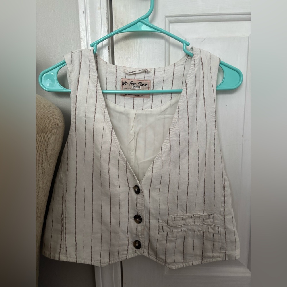 Free People Cropped Beige Stripped Vest